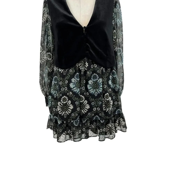 Zara Dress Floral Printed with Black Vest Velvet Layered Long Sleeve Size Small - Picture 5 of 16